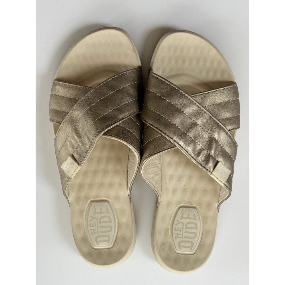 Hey Dude Christi Slide Metallic Gold Sandals Womens Size 7 41075-96V